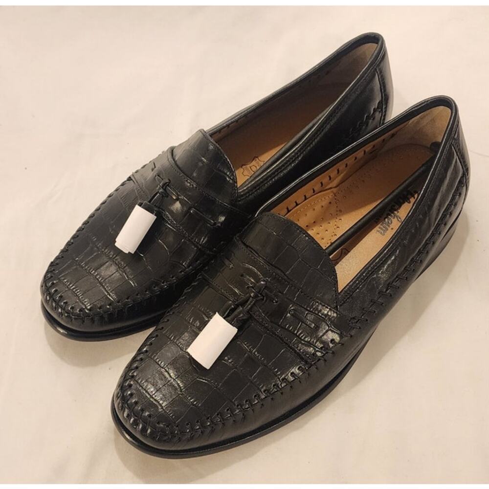 Florsheim Pisa Black Leather Crocodile Print Tassel Loafers Men’s 12 EEE NWOB